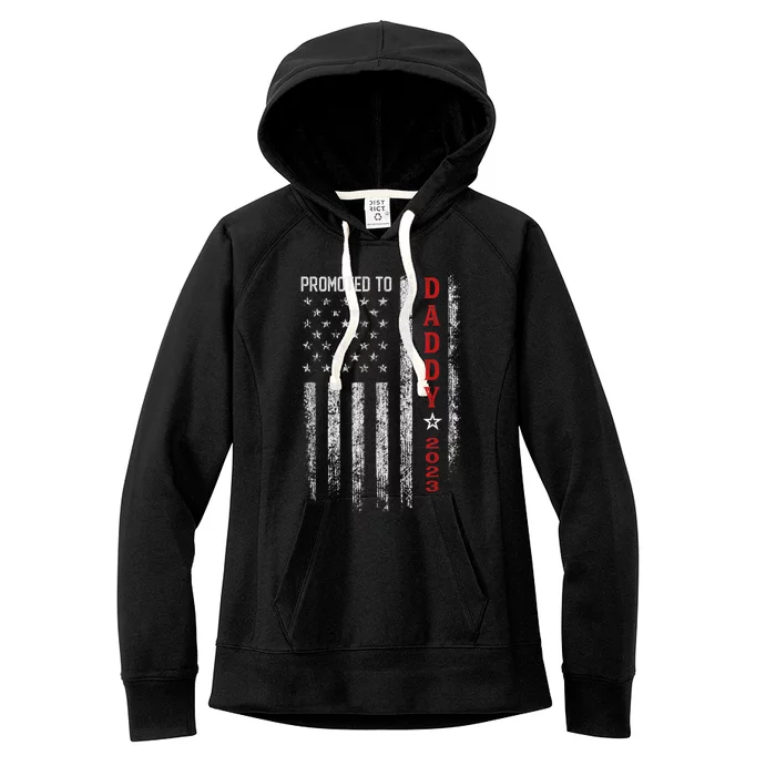 Patriotic Men Promoted To Daddy Funny Humor New Dad Baby First Time Fathers Day Women's Fleece Hoodie