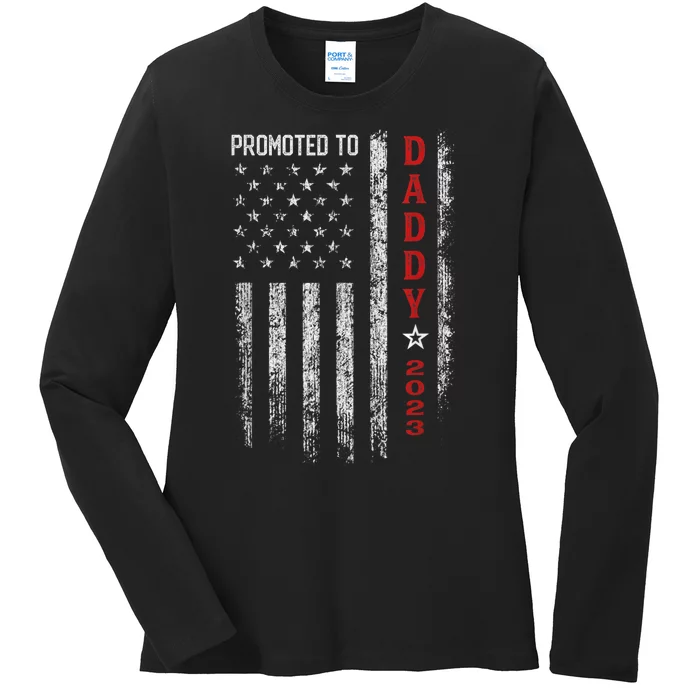 Patriotic Men Promoted To Daddy Funny Humor New Dad Baby First Time Fathers Day Ladies Long Sleeve Shirt