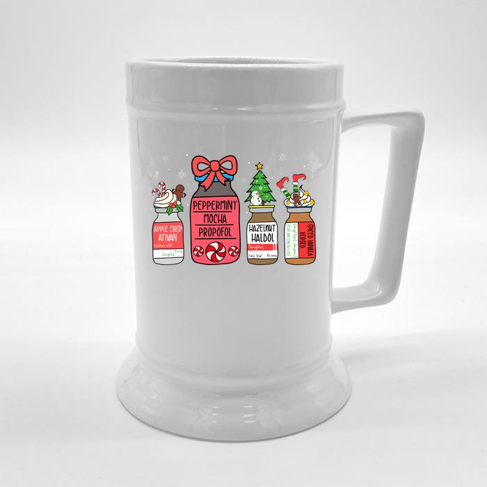 Peppermint Mocha Propofol Christmas Nurse Er Ed Icu Rn Scrub Front & Back Beer Stein