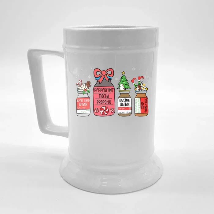 Peppermint Mocha Propofol Christmas Nurse Er Ed Icu Rn Scrub Front & Back Beer Stein