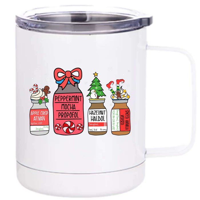 Peppermint Mocha Propofol Christmas Nurse Er Ed Icu Rn Scrub Front & Back 12oz Stainless Steel Tumbler Cup