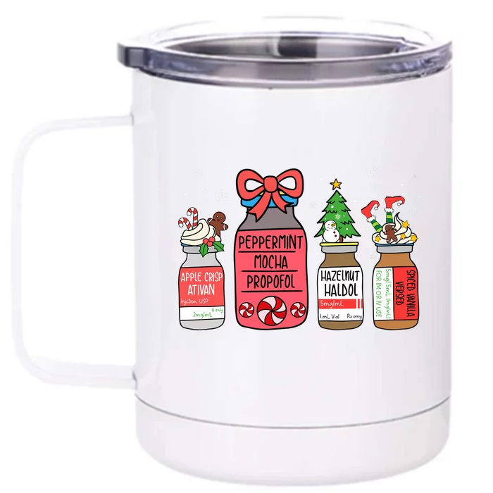 Peppermint Mocha Propofol Christmas Nurse Er Ed Icu Rn Scrub Front & Back 12oz Stainless Steel Tumbler Cup