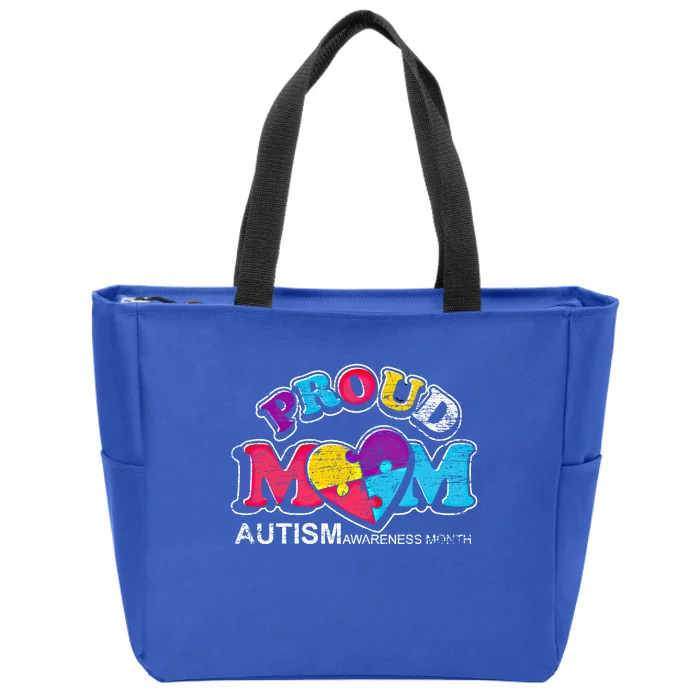 Proud Mom Puzzle Heart Mothers Day Autism Awareness Gift Zip Tote Bag