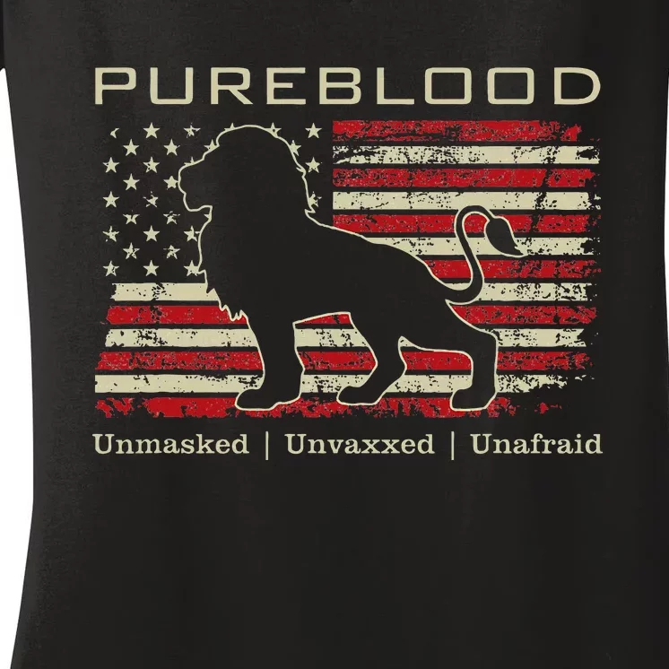 Pureblood Movement Pureblood Medical Freedom Lion Usa Flag Women's V-Neck T-Shirt