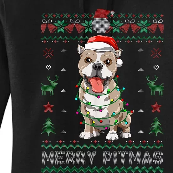 Pitbull Merry Pitmas Santa Pittie Ugly Christmas Sweater Women's Pullover Hoodie