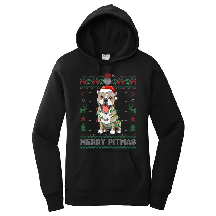 Pitbull Merry Pitmas Santa Pittie Ugly Christmas Sweater Women's Pullover Hoodie