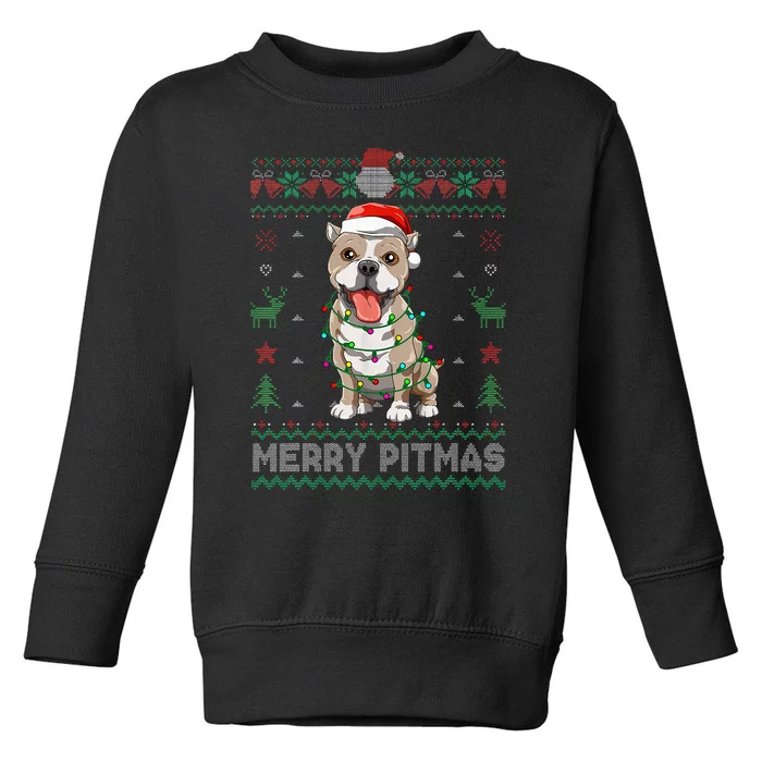 Pitbull Merry Pitmas Santa Pittie Ugly Christmas Sweater Toddler Sweatshirt