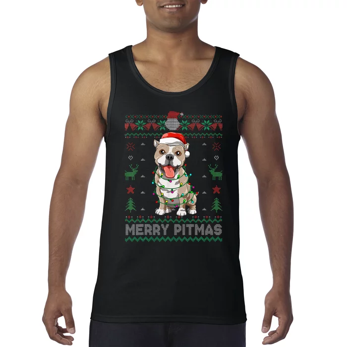 Pitbull Merry Pitmas Santa Pittie Ugly Christmas Sweater Tank Top