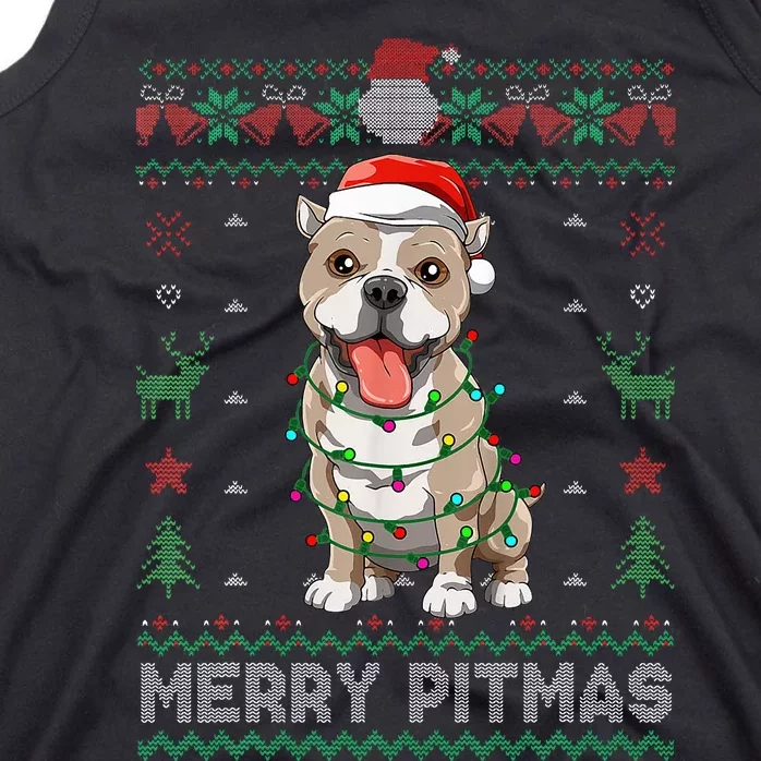 Pitbull Merry Pitmas Santa Pittie Ugly Christmas Sweater Tank Top