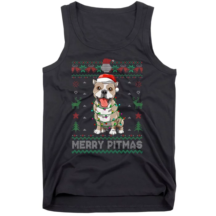 Pitbull Merry Pitmas Santa Pittie Ugly Christmas Sweater Tank Top