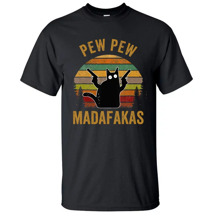 Pew Madafakas Pew Guns Funny Black Cat Tall T-Shirt