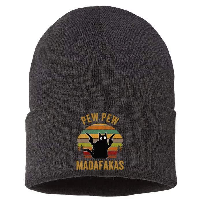 Pew Madafakas Pew Guns Funny Black Cat Sustainable Knit Beanie