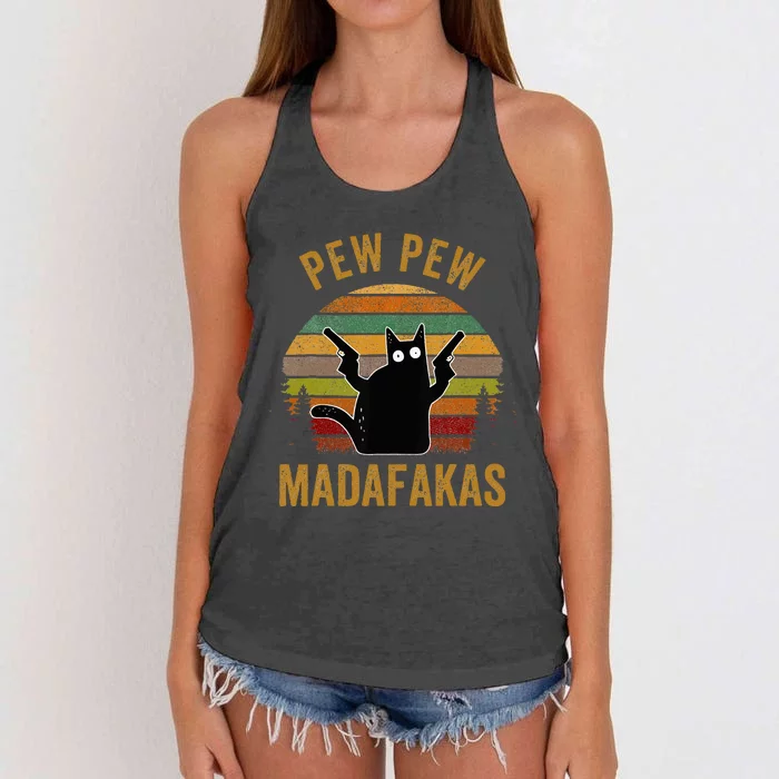 Pew Madafakas Pew Guns Funny Black Cat Women's Knotted Racerback Tank