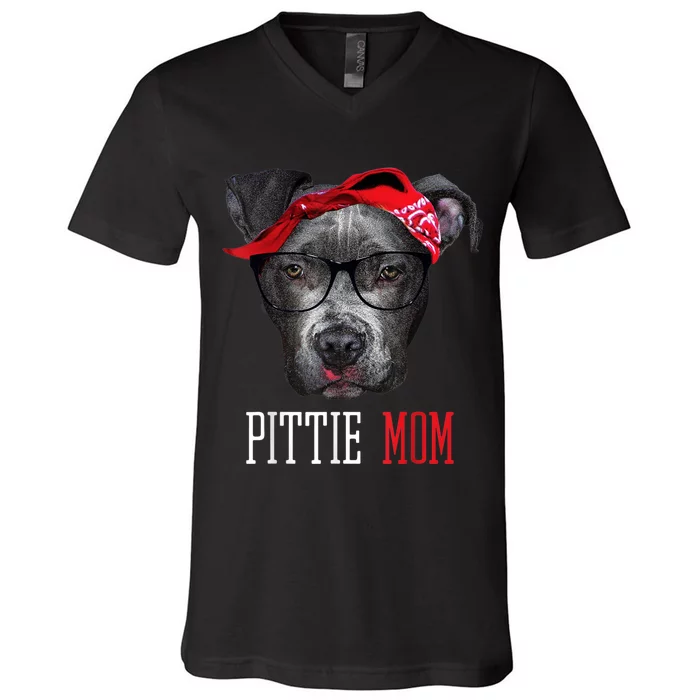 Pittie Mom Pitbull Dog Lovers Mothers Day Gift Wo Shirt V-Neck T-Shirt