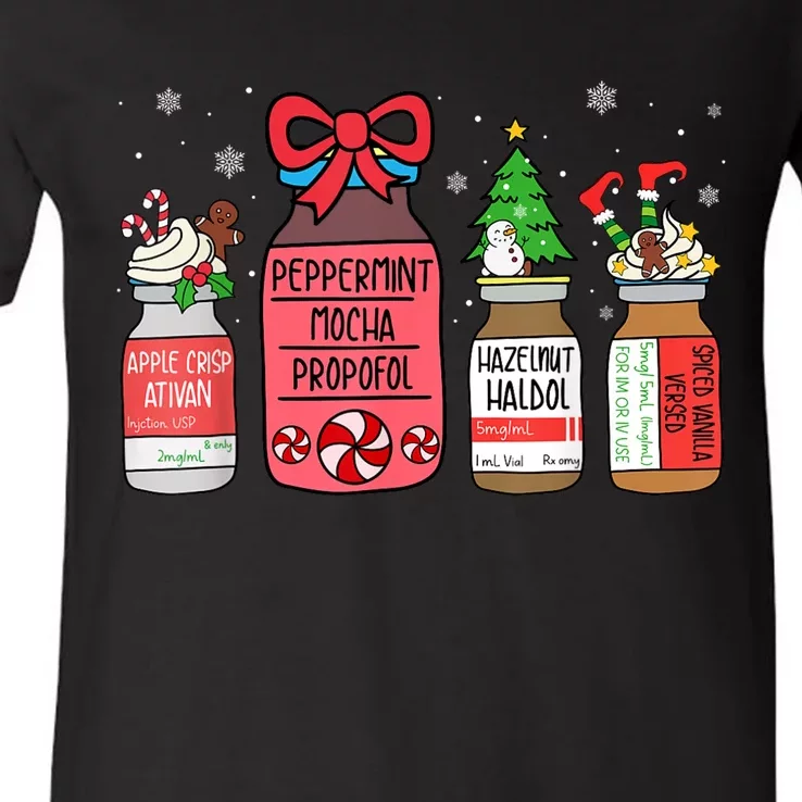 Peppermint Mocha Propofol Christmas Nurse Er Ed Icu Rn Scrub V-Neck T-Shirt