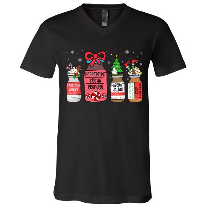 Peppermint Mocha Propofol Christmas Nurse Er Ed Icu Rn Scrub V-Neck T-Shirt