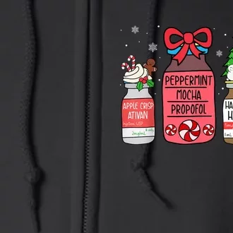 Peppermint Mocha Propofol Christmas Nurse Er Ed Icu Rn Scrub Full Zip Hoodie