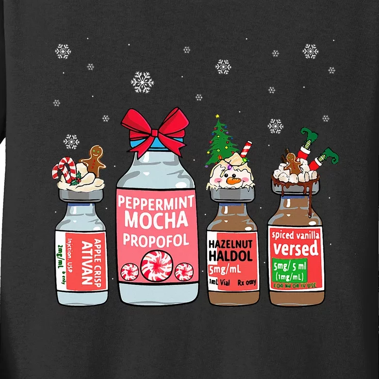 Peppermint Mocha Propofol Christmas Nurse Nursing Kids Long Sleeve Shirt