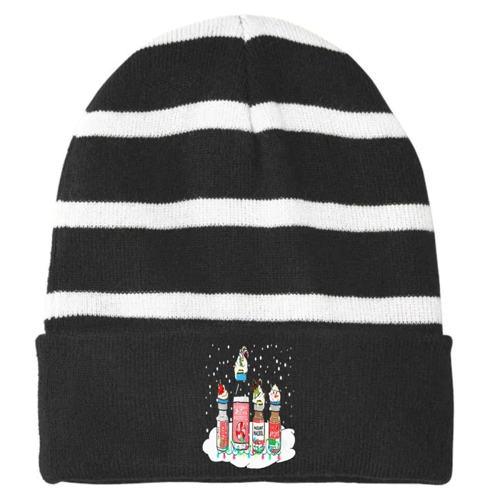 Peppermint Mocha Propofol Funny Nurse Christmas Holiday Xmas Striped Beanie with Solid Band