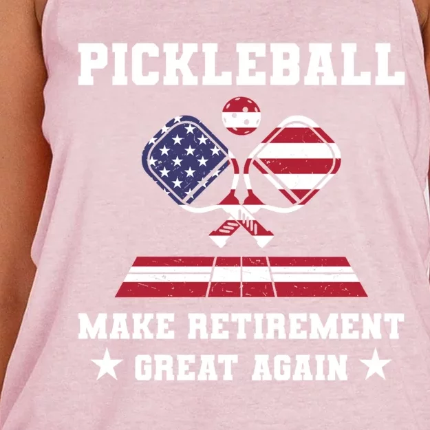 Pickleball Make Retiret Great Again Usa Flag Best Funny Great Gift Women's Knotted Racerback Tank