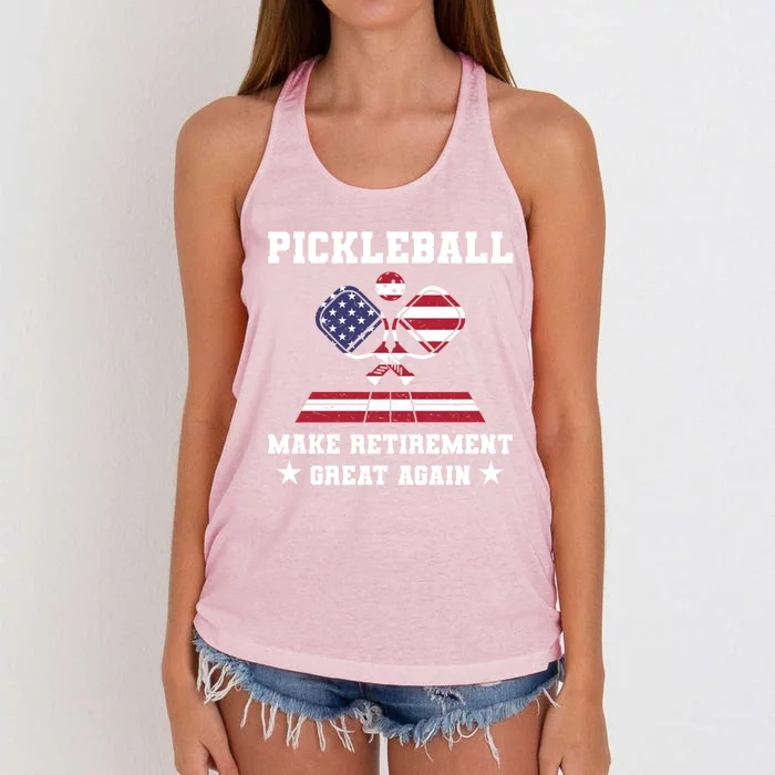 Pickleball Make Retiret Great Again Usa Flag Best Funny Great Gift Women's Knotted Racerback Tank