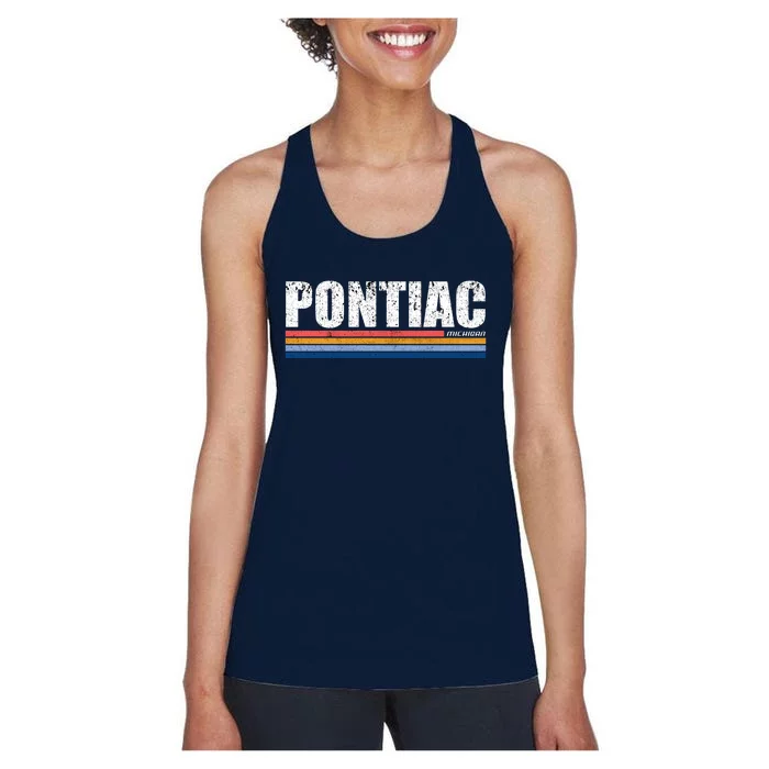 Pontiac Michigan Retro Women's Racerback Tank