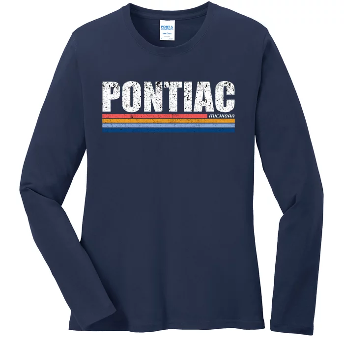 Pontiac Michigan Retro Ladies Long Sleeve Shirt