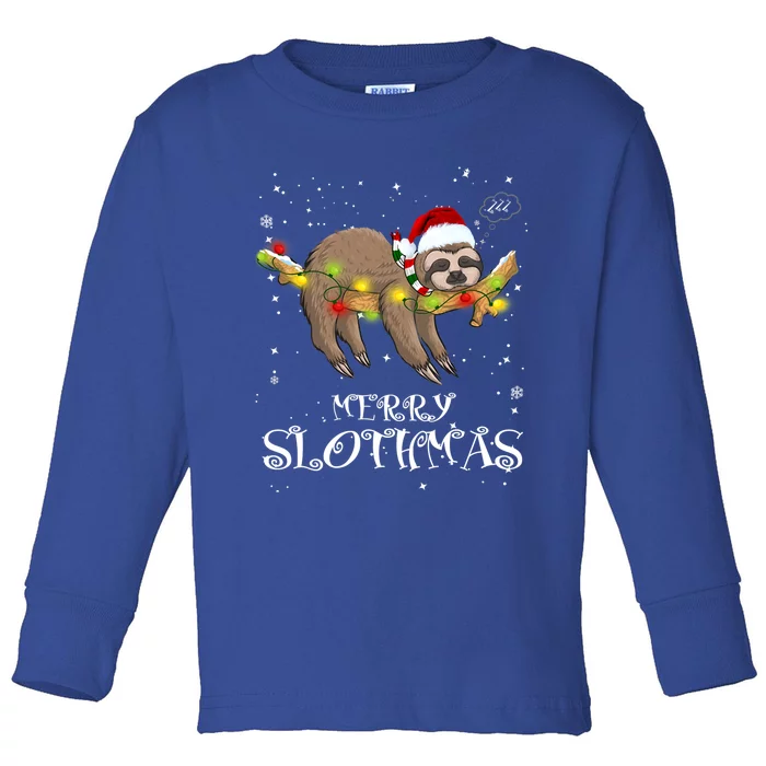 Pretty Merry Slothmas Christmas Pajama For Sloth Gift Toddler Long Sleeve Shirt