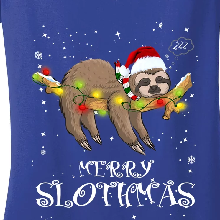 Pretty Merry Slothmas Christmas Pajama For Sloth Gift Women's V-Neck T-Shirt