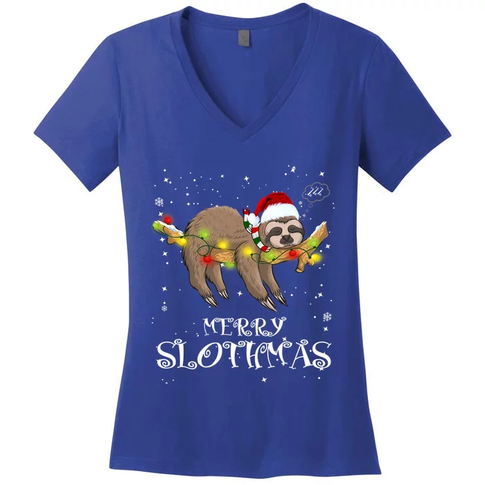 Pretty Merry Slothmas Christmas Pajama For Sloth Gift Women's V-Neck T-Shirt