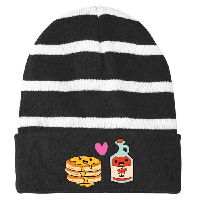 Pancakes Maple Syrup Food Pair Love Pancake With Maple Syrup Striped Beanie with Solid Band