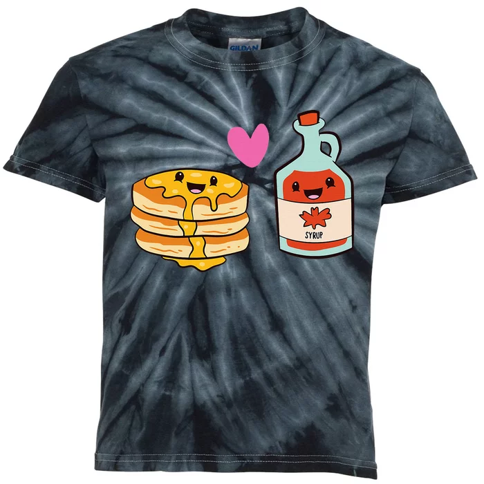 Pancakes Maple Syrup Food Pair Love Pancake With Maple Syrup Kids Tie-Dye T-Shirt