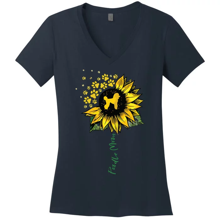 Poodle Mom Sunflower Poodle Lover Gifts Dog Mom Mama Women's V-Neck T-Shirt