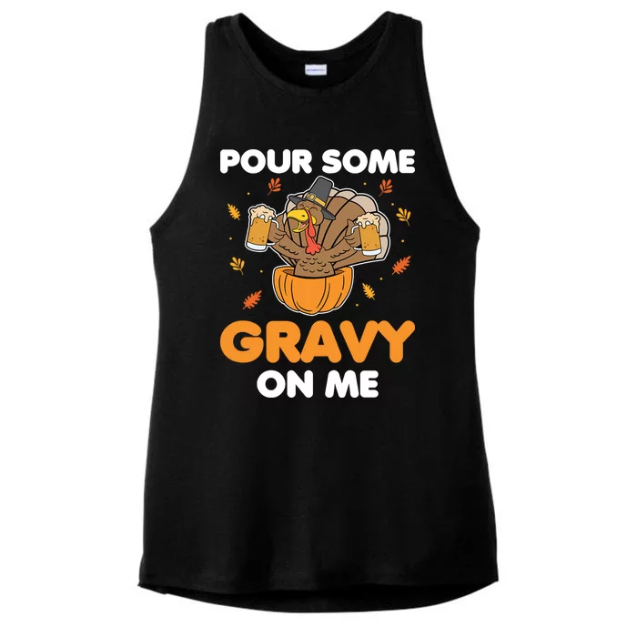 Pour Me Some Gravy On Me Beer Turkey Thanksgiving Ladies Tri-Blend Wicking Tank