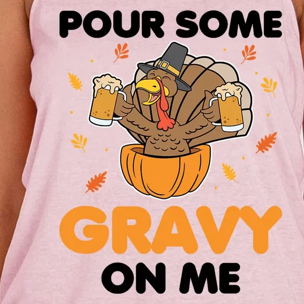 Pour Me Some Gravy On Me Beer Turkey Thanksgiving Women's Knotted Racerback Tank