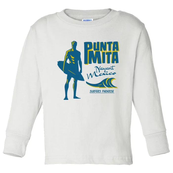 Punta Mita Surfer Silhouette Vintage Toddler Long Sleeve Shirt