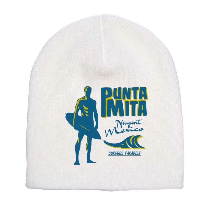 Punta Mita Surfer Silhouette Vintage Short Acrylic Beanie