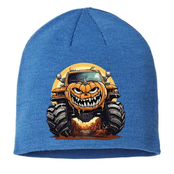 Pumpkin Monster Truck Halloween And Adults Cool Gift 8 1/2in Sustainable Knit Beanie