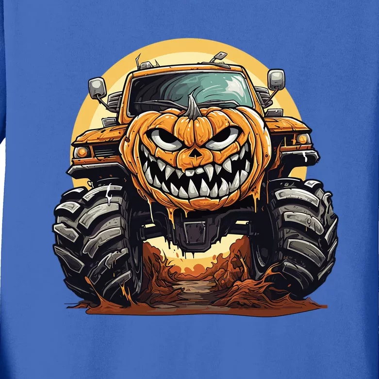 Pumpkin Monster Truck Halloween And Adults Cool Gift Kids Long Sleeve Shirt