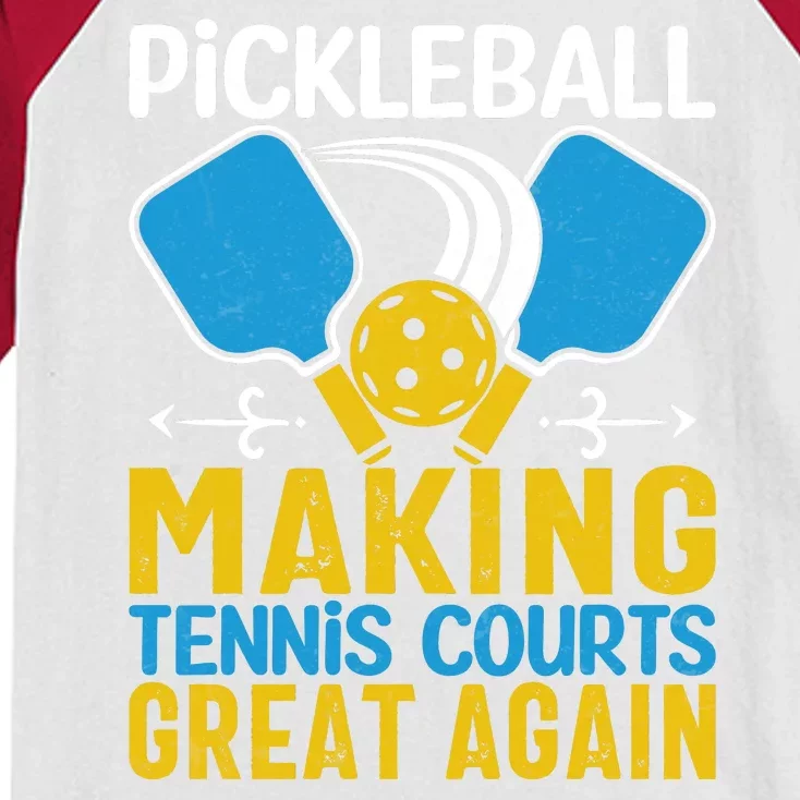 Pickleball Making Tennis Courts Great Again Funny Kids Colorblock Raglan Jersey