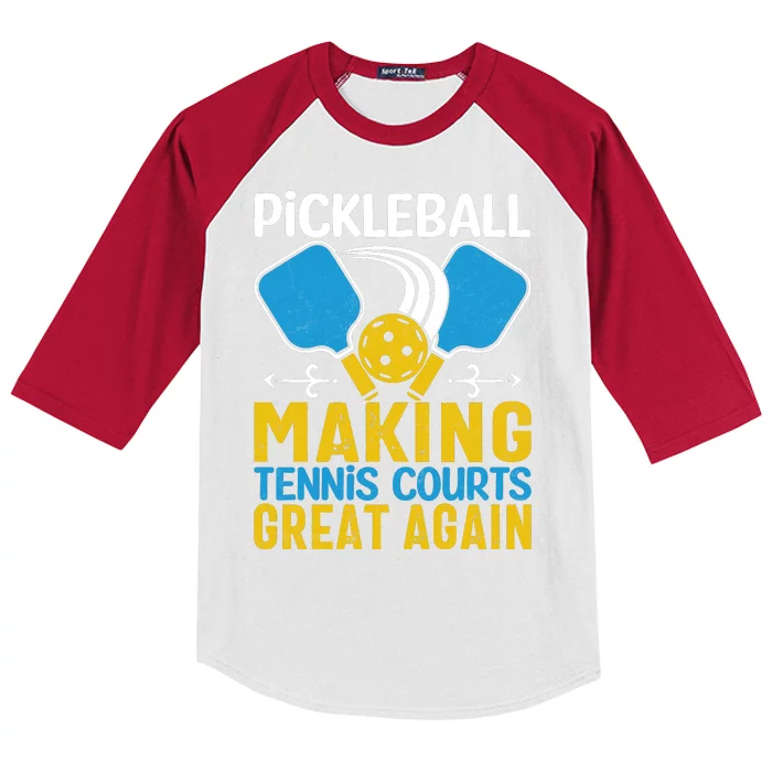 Pickleball Making Tennis Courts Great Again Funny Kids Colorblock Raglan Jersey