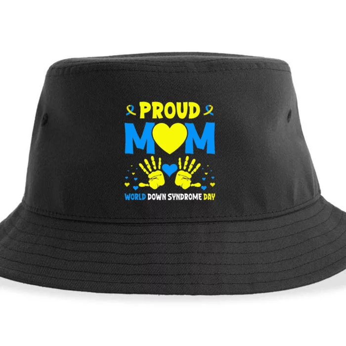 Proud mom t21 world down syndrome awareness day ribbon Sustainable Bucket Hat