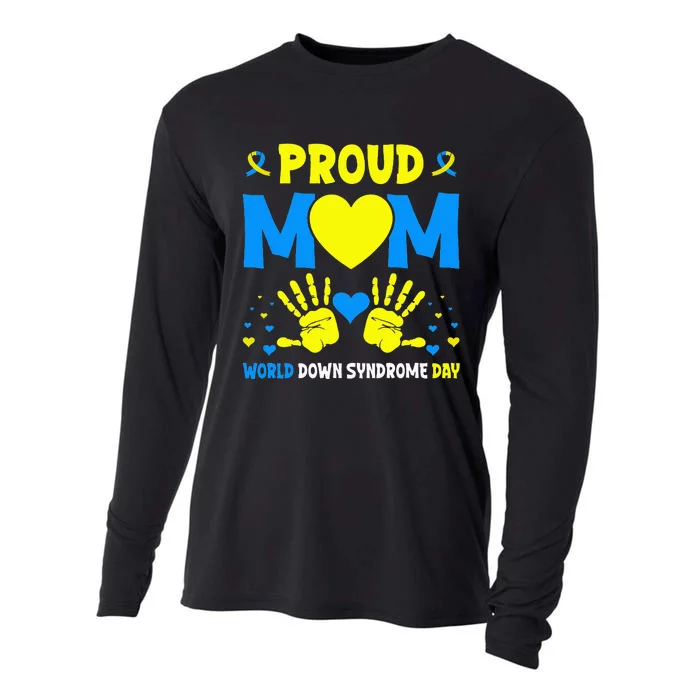 Proud mom t21 world down syndrome awareness day ribbon Cooling Performance Long Sleeve Crew