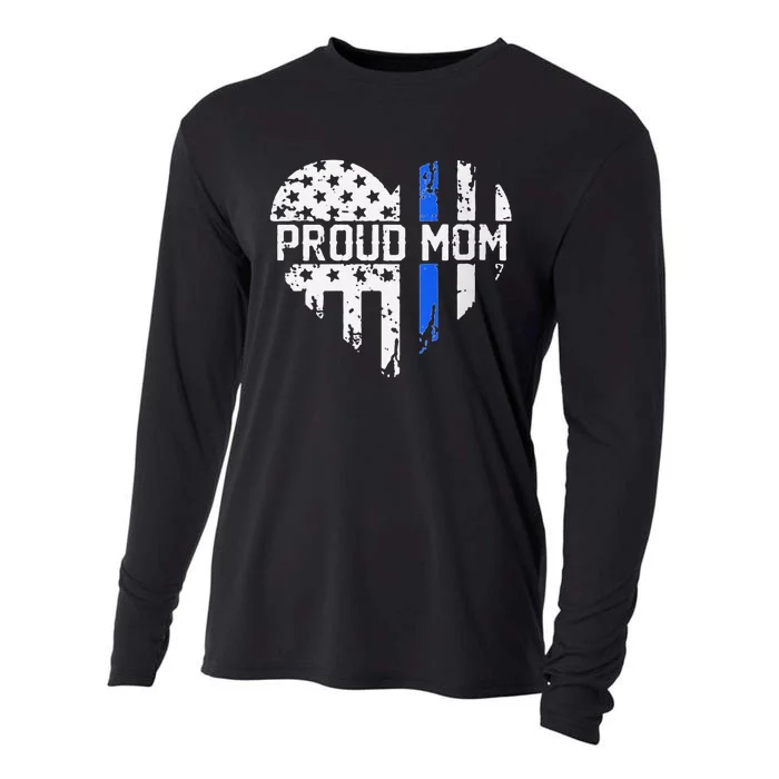 Proud Mom Thin Blue Line Police Support Cop Mom Cooling Performance Long Sleeve Crew