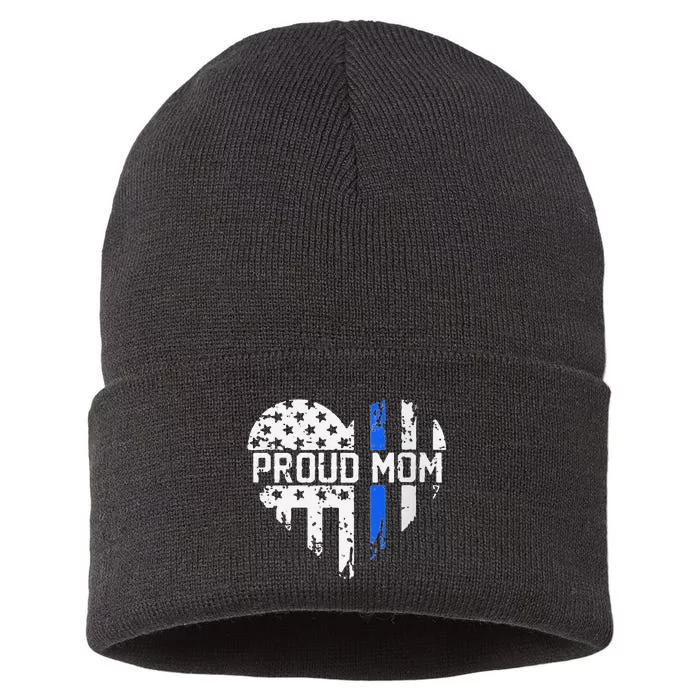 Proud Mom Thin Blue Line Police Support Cop Mom Sustainable Knit Beanie