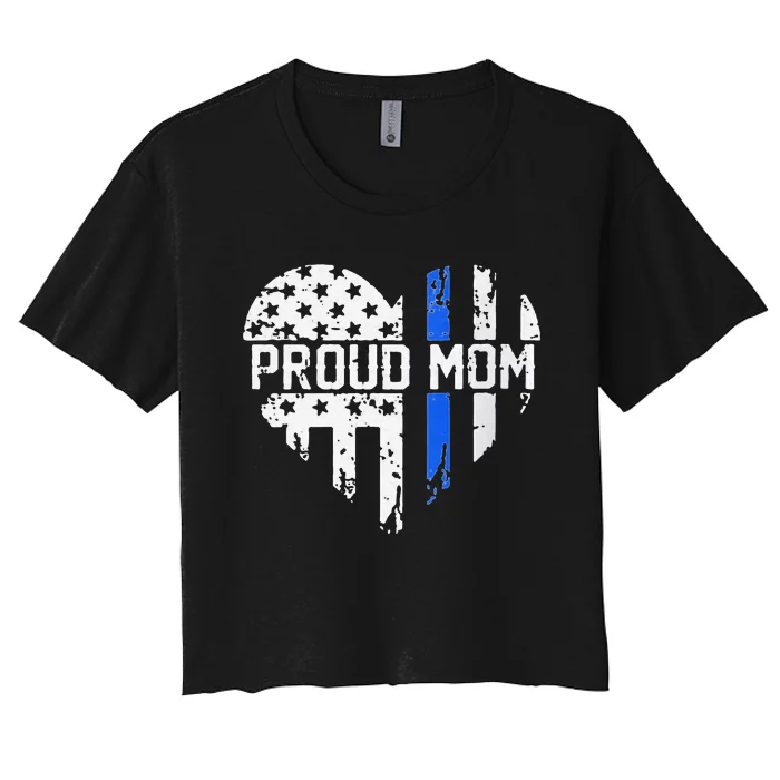 Proud Mom Thin Blue Line Police Support Cop Mom Women's Crop Top Tee