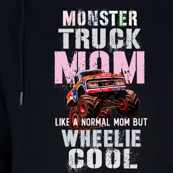 Pink MONSTER Truck MOM Like Normal Mama But Wheelie Cool Womens Funnel Neck Pullover Hood