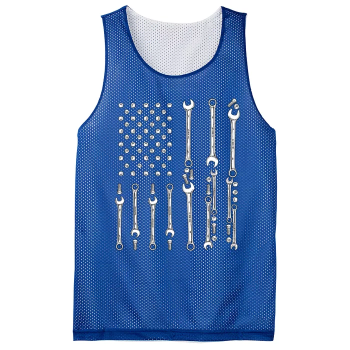 Patriotic Mechanic Tools Independence Day Usa Flag Gift Mesh Reversible Basketball Jersey Tank