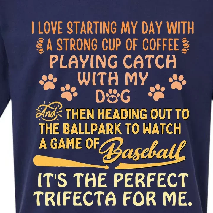 Perfect Morning Trio Coffee Dog and Baseball Sueded Cloud Jersey T-Shirt