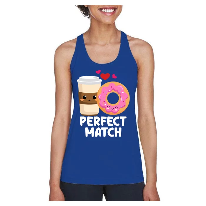 Perfect Match Valentines Day Coffee Donut Love Funny Pajama Gift Women's Racerback Tank